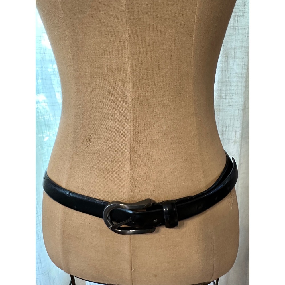 Express Black Leather Skinny Belt Gunmetal Horseshoe Buckle Size Large